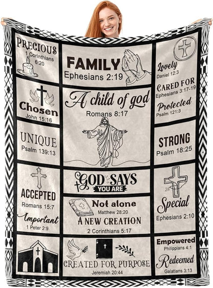 Bible Verse Christian Gift Blanket 40"x50", Inspirational Faith Throw for Believers, I Am a Child of God Blanket,Baptism Spiritual Gifts for Catholic Men Women
