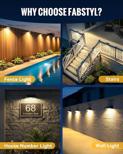Solar Fence Lights Outdoor, Fence Light Solar Powered 4 Pack, 3 Modes Motion Sensor Outdoor Waterproof, 4 LEDs Warm White Outdoor Security Light for Fence Patio Yard Gate Garage Pool Wall