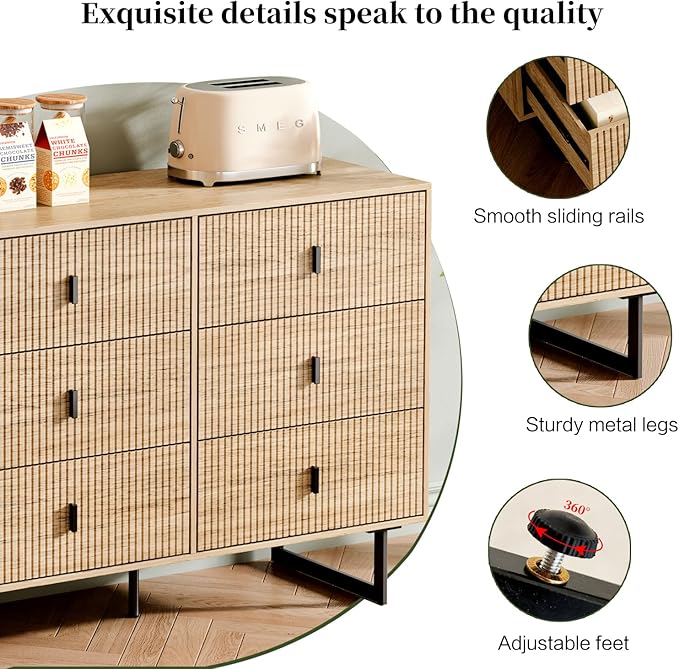 Modern Chest of Drawers with 9 Drawers,Deep Drawers,Clothes Organizer,Large Storage Cabinet for Living Room, Bedroom,Hallway,with Anti-Tipping Device, Oak