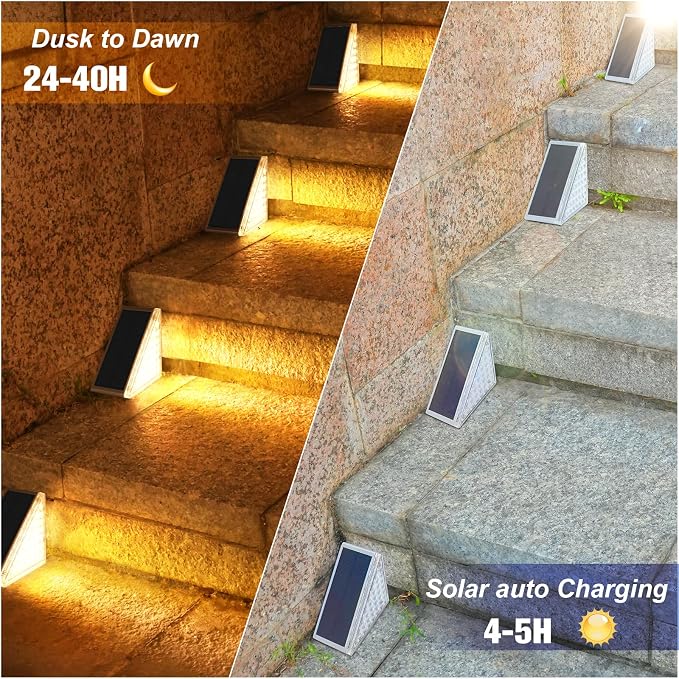 VOLISUN Solar Step Lights for Outside 6 Pack, Solar Stair Lights Outdoor Waterproof IP67,28 LED,1200 mAH Outdoor Step Light,Outdoor Decor for Garden Stair, Deck, Front Step, Front Porch,and Patio
