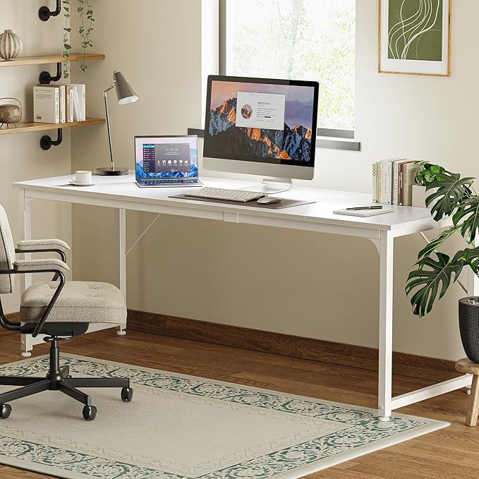 Huuger Computer Desk, 80 Inch Office Desk, Gaming Desk with Storage, Writing Desk Work Desk for Home Office, Study, Long Simple Desk, Large Legroom, Metal Frame, White