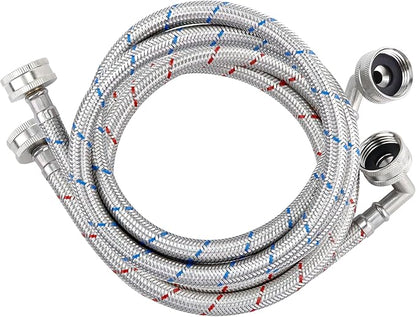 4ft Stainless Steel Washing Machine Hose with 90 Degree Elbows 2 Packs Braided Premium Washer Hoses Supply Lines-Washer Hoses 4ft Hot and Cold Striped Water Connection-by MIFLUS