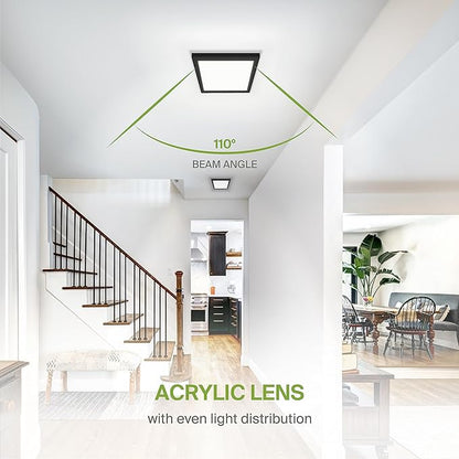 ASD LED 9" Square Flush Mount Light | 18W 1270LM 3000-5000K 120V | 3CCT, Dimmable, Ultra Slim, ETL Listed | Thin Surface Lamp, Bedroom Ceiling Lighting | Black