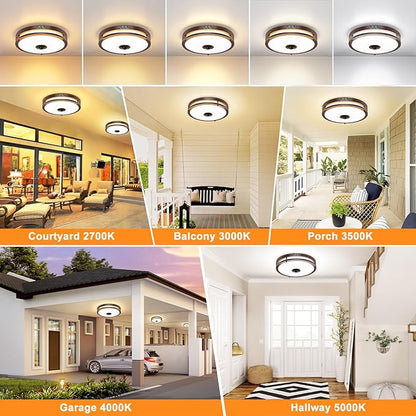24W LED Motion Sensor Outdoor Ceiling Light, 12IN 2700K/3000K/3500K/4000K/5000K Brown Adjustable Ceiling Lights, Dusk to Dawn Flush Mount LED Ceiling Light Fixture for Porch, Garage