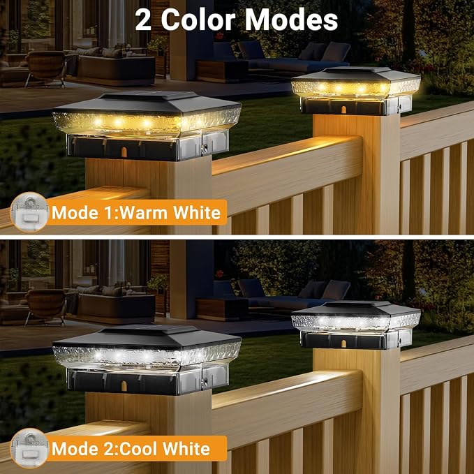 btfarm 4x4 Solar Post Cap Lights Outdoor, 2 Modes 16 LED Fence Deck Post Lights, 18 Pack Waterproof Black Solar Powered Lighting Outside Fit 4x4 3.5x3.5 Wooden/Vinyl for Porch Patio Garden