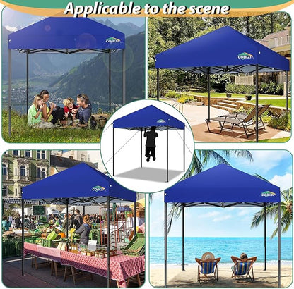 COBIZI 6.6x6.6ft Pop Up Canopy Tent, Heavy Duty Canopy Easy Set up All Weather Waterproof Outdoor Canopy Tent for Parties, Beach, Garden, Camping with 1 Handbag, UPF50+, Deep Blue