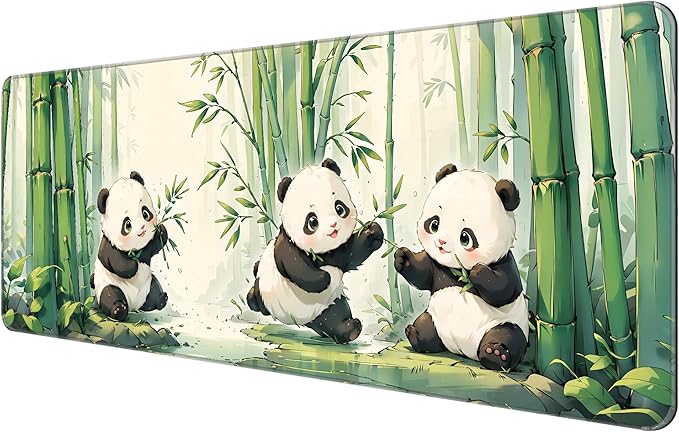 Dynippy Thin Extended Gaming Mouse Pad （31.5 * 11.8 * 0.08 inch） with Stitched Edges Large Mousepad Long XXL Keyboard and Mouse pad Desk Mat for Gaming Office & Home - Cute Panda
