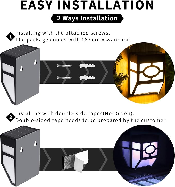 Solpex Solar Deck Lights,Solar Fence Lights, 2 Modes Christmas Decoration Lights,Unique Pattern, Waterproof Automatic Outside, Deck, Patio, Stairs, Yard, Steps, Path & Driveway (RGB & Black 8-Pack)