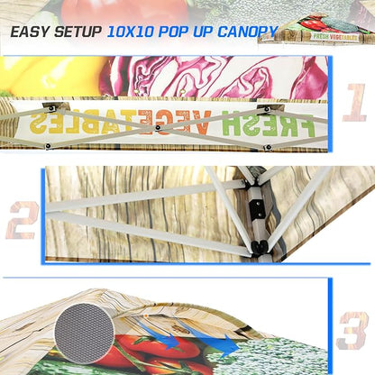 EAGLE PEAK Pop Up Canopy Tent with Wheeled Carry Bag, 8 Stakes, 4 Ropes, 4 Weight Bags, Easy Set Up Tent Canopy, 10x10 ft, 100sqft of Shade, Vegetable Stand