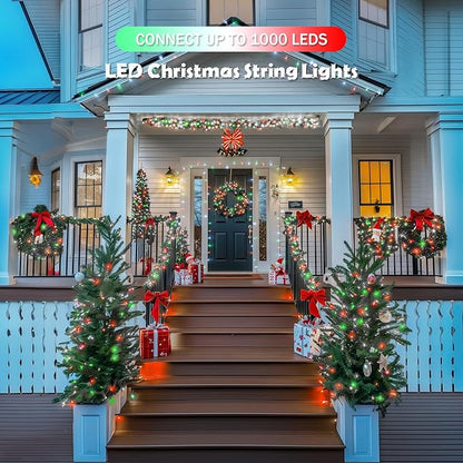 JMEXSUSS 2 Pack 100 LED Red White and Green Christmas Lights, 8 Modes Christmas String Lights Plug in Indoor, Clear Wire LED String Light Outdoor Waterproof for Xmas Tree Decorations
