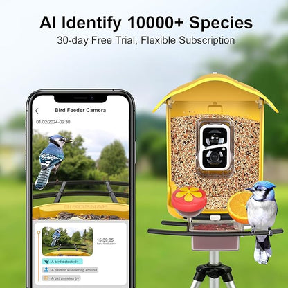 birdsnap® PAV- Smart Bird Feeder with Camera Solar Powered, 64GB Card & 2K HD Record Video Bird Camera Live with 5 DIY Add-ons, AI Identify Auto Capture, Ideal Gift for Birds Lover