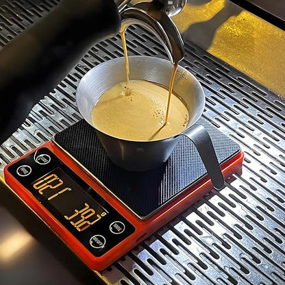 Coffee Scale with Timer 3kg/0.1g High Precision Espresso Scale Rechargeable Portable Digital Coffee Scale Auto Tare Smart Water Flow Suitable for Baristas or Kitchen Scale (Orange)