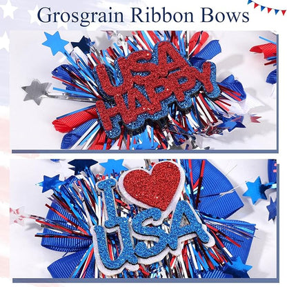 CN 4PCS 4th of July Hair Bows for Girls, Red White Blue USA Patriotic Hair Accessories, Amercian Flag Star Bows Clips for Girls Toddlers Teens for Independence Memorial Day Party Dress(Type A)