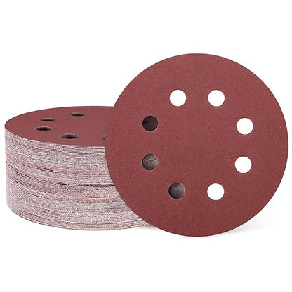 HARFINGTON 50 Pcs 5 Inch Sanding Discs, 400 Grit Hook and Loop Sandpaper, 8-Hole Aluminum Oxide Orbital Sander Sandpaper for Woodworking Automotive Metal Polishing, Red