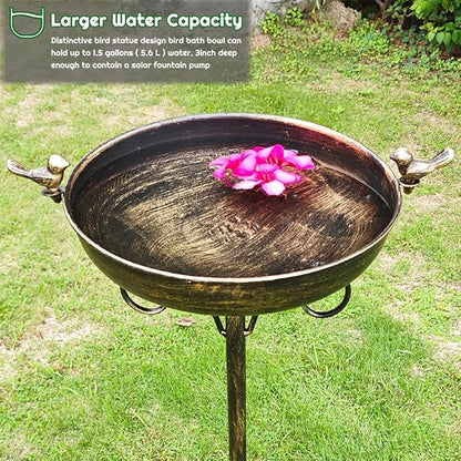 Bird Baths for Outdoor, 40 Inch High Vintage Metal Bird Bath with Cast Iron Bird Statues FreestandingBird Baths Birdfeeder Bowl for Outdoors Tray Patio Yard Lawn Decor