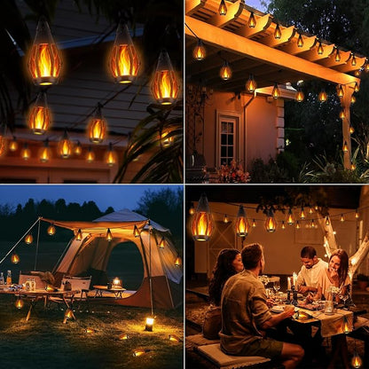 iBaycon Solar Flame Lights, 27Ft 10 LED Bulbs Flickering Flame String Light, Outdoor Waterproof Solar Flame Lights for Garden Yard Lawn Patio Decorations (Warm White)