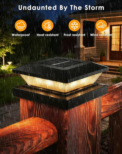 4x4-Solar-Post-Cap-Lights-Outdoor 12 Pack Solar Powered Fence Post Lights 3 Lighting Modes Deck Postcap Light for 3.5x3.5 4x4 Wood/Vinyl Posts LED Waterproof Garden Patio Porch Posts Lighting Black