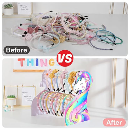 FIOBEE Girls Headband Holder Organizer Unicorn Headband Storage Hair Accessories Organizer Hairband Display Stand Home Room Decors for Kids