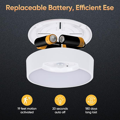 Battery Motion Sensor Ceiling Light: Indoor LED Wireless Ceiling Lights with Remote - Cordless Motion Activated Wall Lamp with Timer for Closet Hallway Bedroom (Battery Powered)