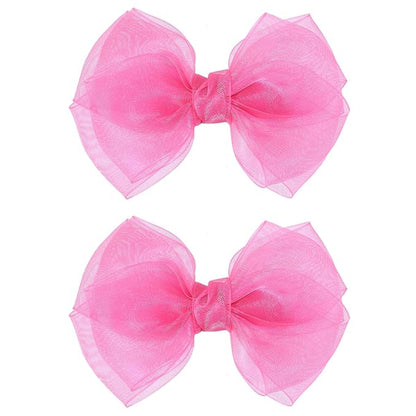 Hot Pink Mesh Hair Bow Clips 4" Organza Double Tulle Bow Barrettes Alligator Hair Pins Boutique Birthday Party Dress outfit Decor Accessories Valentines Xmas Gift for Teens Toddler Girls Kids