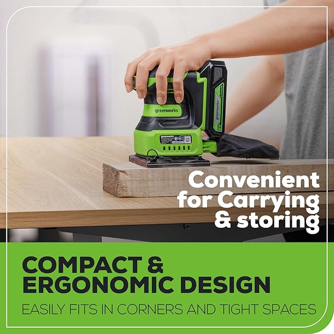 Greenworks 24V Cordless 1/4 Quarter Sheet Sander Tool Only, 11,000 OPM Sander with Dust Collection Bag and Sandpaper