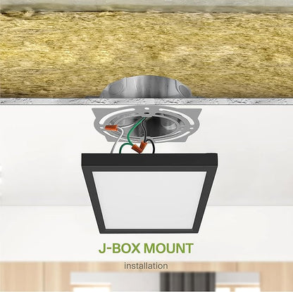 ASD LED 7" Square Flush Mount Light | 15W 1100LM 3000-5000K 120V | 3CCT, Dimmable, Ultra Slim, ETL Listed | Thin Surface Lamp, Bedroom Ceiling Lighting | Black, 6 Pack