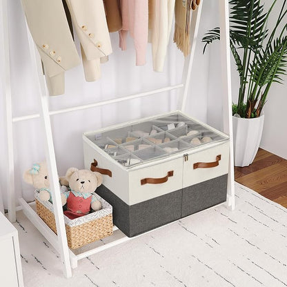 Shoe Organizer for Closet 2 Pack, Foldable Shoe Box with Adjustable Dividers and Clear Cover, Space Saving Shoe Storage Organizer Cabinet with Reinforced Handles, Fits 32 Pairs TP12WG