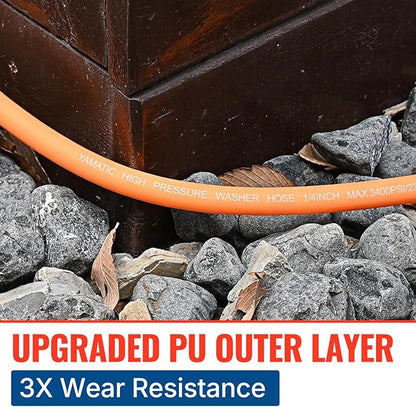 YAMATIC Upgraded Flexible Pressure Washer Hose 50 FT 3400 PSI, 1/4" Wear & Kink Resistant Power Washer Hose with Heat Protect Sleeve, Durable Replacement Hose for Uberflex Flexzilla Ryobi