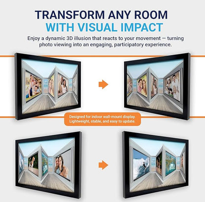 3D Picture Frame with Reverse Perspective Illusion – Premium Wall-Mount Display for 12x18 Photos – Modern Matte Black Gallery Décor And Interactive Motion Effect for Home or Office