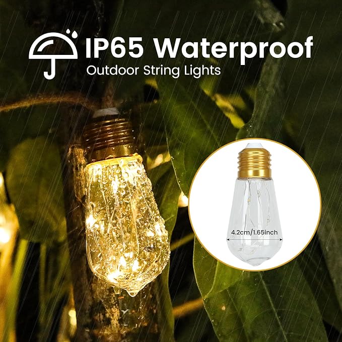 Solar Outdoor String Lights 24FT Vintage Rope Hemp Solar Lights with 20 Shatterproof Bulbs,8 Modes Solar Powered String Lights with Memory Function,Waterproof for Fence,Yard,Camping(Warm White)