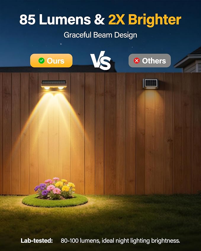 Solar Fence Lights Outdoor, Ultra-Bright 85LM Fence Lights Solar Powered, 9 RGB Color Modes, IP65 Waterproof, 12H Dusk to Dawn Glow for Pool/Deck/Patio/Wall/Backyard, 2 Pack, Matte Brown