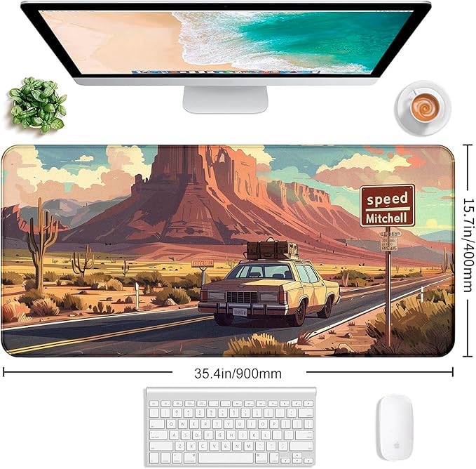 Digital Oil Painting Grassland Road Mouse Pad, Natural Mountain Scenery Game Computer Keyboard Pad, Anti Slip Mouse Desk Pad for Home Office and Study 35.4 x 15.7 x 0.12 Inches