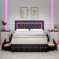 BarnFurin Queen Bed Frame with LED Lights, Upholstered Bed Frame with Storage Drawers, Modern Platform Bed with Diamond Headboard and Footboard, No Box Spring Needed, Black