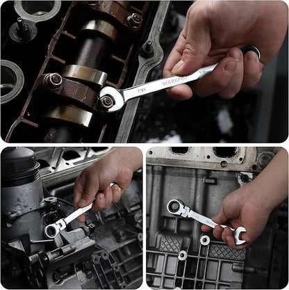 WORKPRO 8-piece Flex-Head Ratcheting Combination Wrench Set, SAE 5/16-3/4 in, 72-Teeth, Cr-V Constructed, Mirror Polished Chrome Plated with Roll Up Pouch