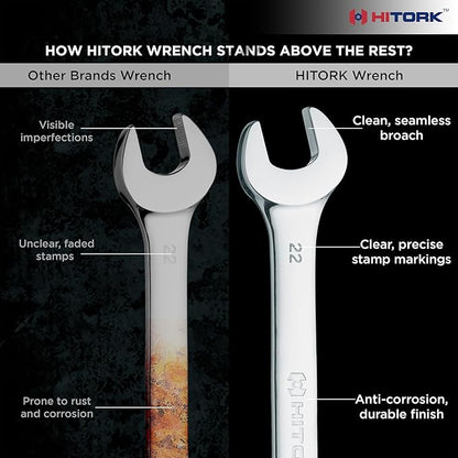 HITORK 19 Piece Metric Combination Wrench Set (6–24mm) Cr-V Steel Mirror Chrome Finish 12-Point Box End, 15° Offset, Roll-Up Pouch – Durable Open End Wrench Set for Home, Garage & Auto Repair
