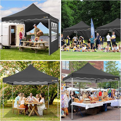 HOTEEL 10x10 Pop Up Canopy, Easy Setup Party Tent with Carry Bag, Weight Bag, Outdoor Portable Event Shelter for Backyard, Market, Black