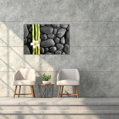 Zen Wall Art Decor, Modern Bathroom Zen Decor Wall Art, Canvas Wall Art for Spa Zen Room Decor, Green Bamboo Forest and Black Pebble Relaxing Art Prints for Office & Spa Wall Decor 18x24 Inches