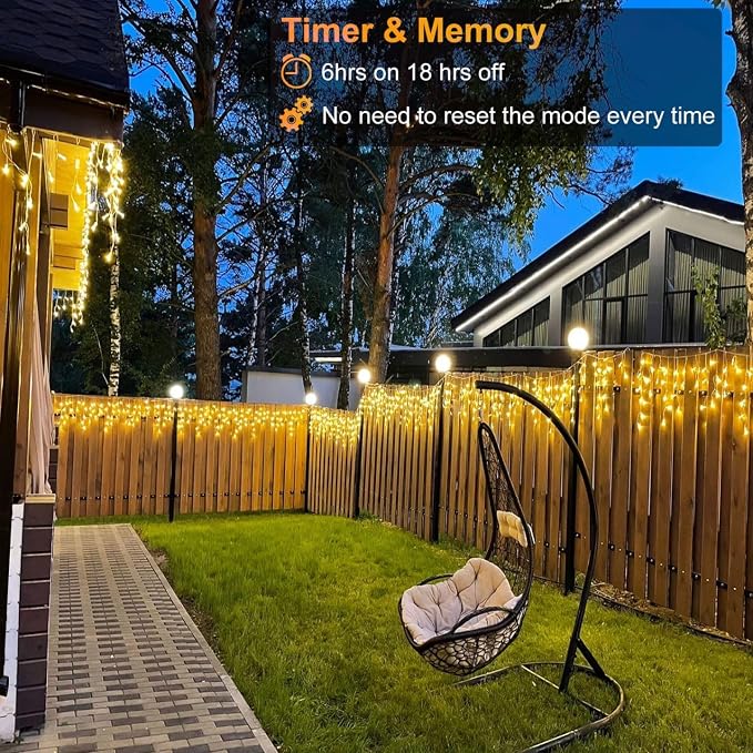 132ft Icicle Lights for Outside - 1280 LED Warm White Twinkle Lights with 240 Drops, 8 Modes Plug in Waterproof Timer Memory. Cannot be Extended. The Plug is in the Middle (66ft+66ft)