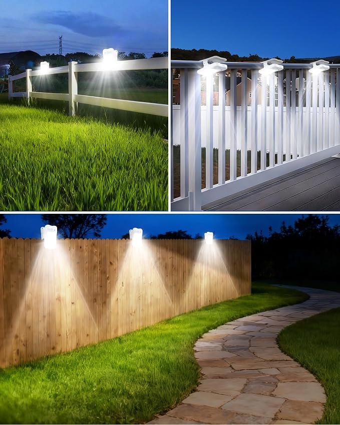 Clip on Solar Lights for Fence, 3 Modes Solar Motion Lights Outdoor Waterproof, 60LEDs 500LM Portable Security Light for Fence, Deck, Garage, Camping, USB Charging, 2 White