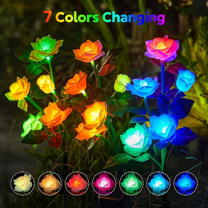 RECHOO Solar Garden Lights Outdoor, 10 Pack Solar Flower Lights with 50 Rose Flowers, Multi-Color Changing LED Waterproof Garden Decor for Landscape Pathway, Gifts for Women