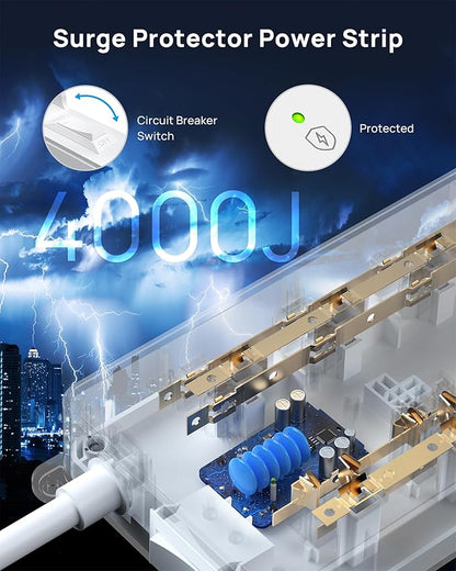 TROND 360° Rotating Plug Surge Protector Power Strip, 4000J, ETL Listed, 2 USB A and 2 USB C, 10 Widely Spaced Outlets, Flat Plug 5ft Extension Cord, Wall Mountable, for Home Office, White