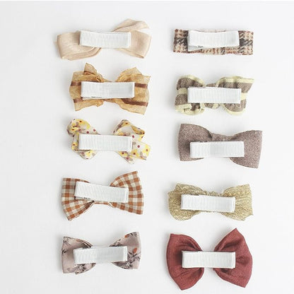 Baby Hair Clips Set, 10PCS Soft Fabric Hair Accessories for Toddlers, Mini Hair Bows for Daily Wear, School, Parties, Birthday Gifts (Brown)