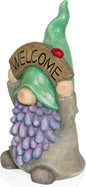 Alpine Corporation QWR1470 Gnome with Green Hat Holding “Welcome” Sign, Stylish Décor for Garden, Patio, & Pathway, 15" H
