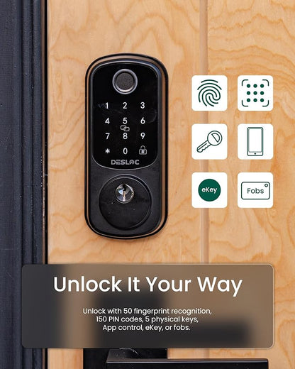 DESLOC Smart Door Lock B200, Smart Deadbolt Lock, Keyless Entry Door Lock, Fingerprint Smart Lock, Smart Locks for Front Door, App Control, Touchscreen Keypad Deadbolts,12-Month Battery, BHMA Grade3