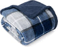 PAVILIA Blue Navy Plaid Sherpa Throw Blanket for Couch Twin, Plush Flannel Fleece, Soft Fuzzy Cabin for Sofa Bed, Warm Cozy Winter Gift, 60x80