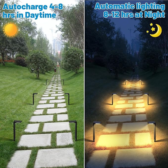 Sunvivo Solar Pathway Lights,2 Modes(Cool White or Warm White),Bright Solar Path Lights Outdoor Waterproof,Perfect Elegant Guide Light or Deco for Yard,Garden,Lawn,Sideway,Driveway,Walkway (2Pack)