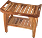 EcoDecors 24 Inch Tranquility Natural Color Waterproof Teak Wood Shower Bench Stool Seat Chair For Inside Shower Storage Shelf Provides Safety, Storage, and Organization For Bathroom Accessories