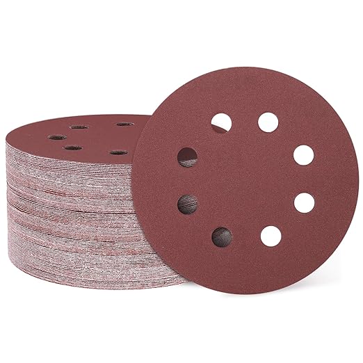 HARFINGTON 100 Pcs 5 Inch Sanding Discs, 320 Grit Hook and Loop Sandpaper, 8-Hole Aluminum Oxide Orbital Sander Sandpaper for Woodworking Automotive Metal Polishing, Red