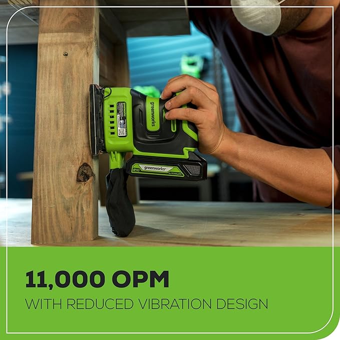 Greenworks 24V Cordless 1/4 Quarter Sheet Sander Tool Only, 11,000 OPM Sander with Dust Collection Bag and Sandpaper