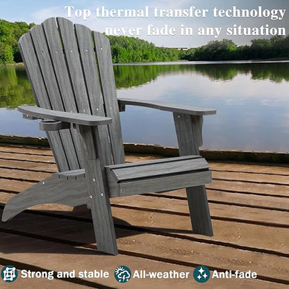 Psilvam Oversized Adirondack Chair, Fade-Resistant & Odor-Free Poly Lumber Fire Pit Chairs with Cup Holder, Weatherproof Outdoor Chair, Easy 15 Min Install Patio Chair, 350 Lbs Support (1, Gray)
